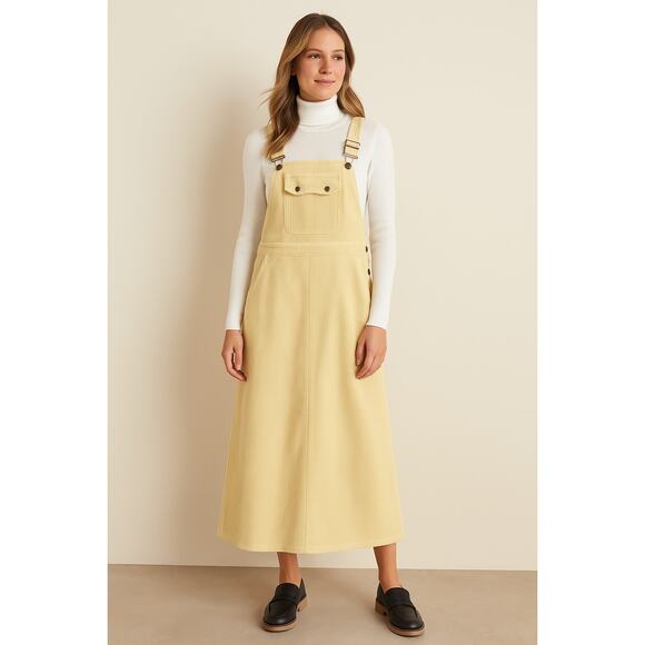 Chadwicks SZ PL Women's VTG Cotton Butter Yellow Corduroy Overall Maxi Dress - Picture 1 of 8